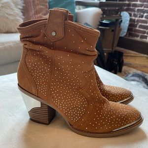 Gianni Bini Brown Suede silver Embellished Ankle Boots